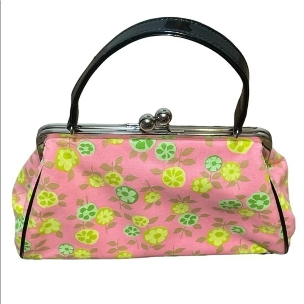 Glenda Gies Handbag lemon lime pink floral snap clutch purse